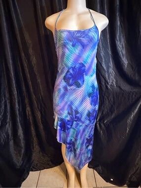 Blue Floral Halter Slip Dress